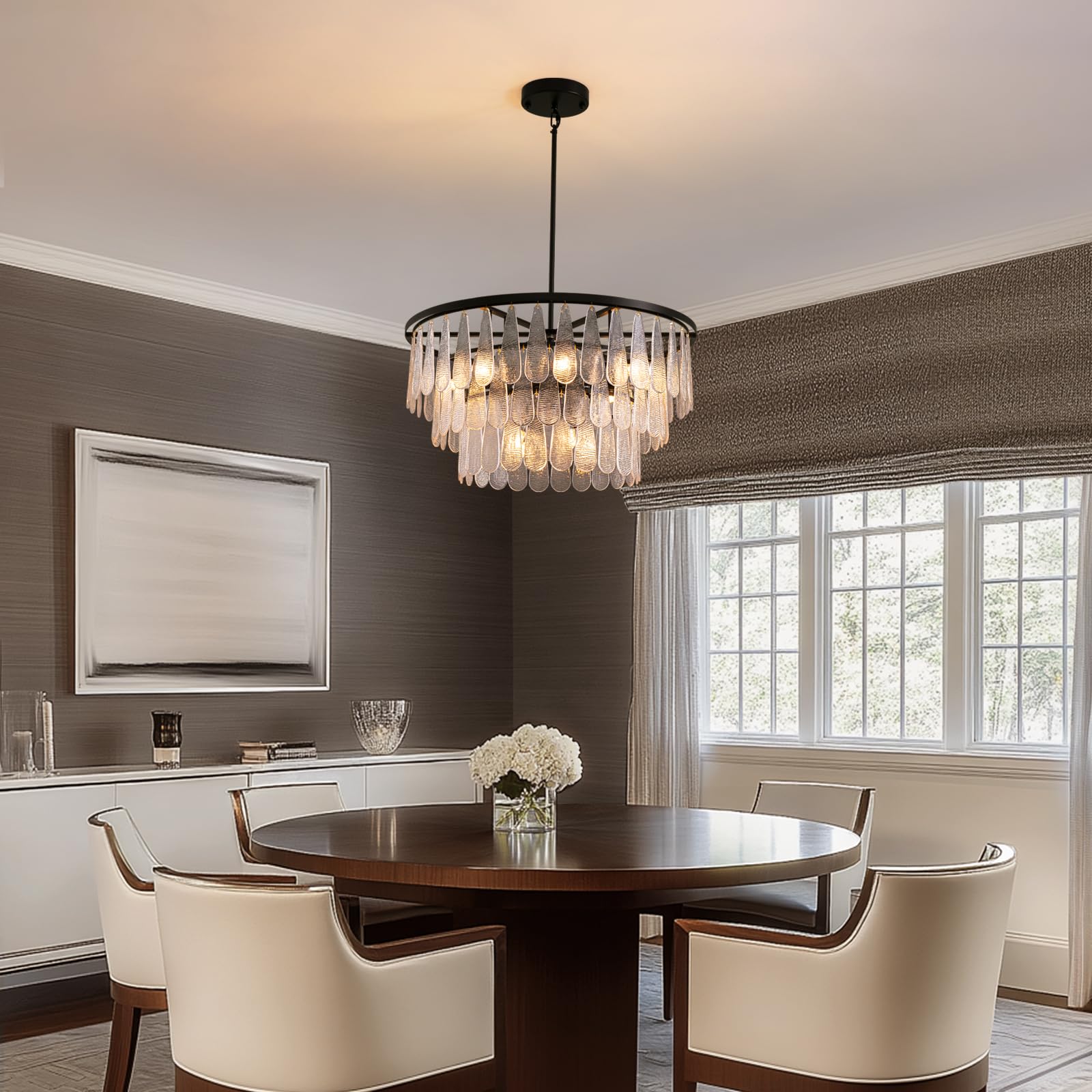 Siljoy Modern Mable Textured Glass Chandelier, 31.5